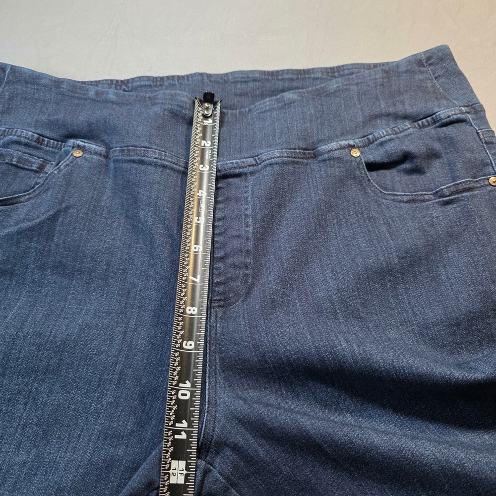 Belle by Kim Gravel Dark Wash Pull On Straight Leg Jeans Gold Button Hem 20WT - Picture 4 of 10